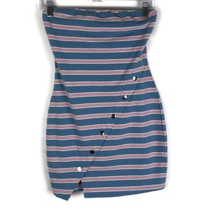 Lovers + Friends Revolve Bodycon Stripe Buttoned Tube Dress in Blue Pink White